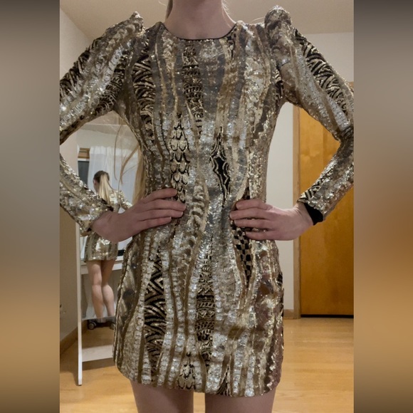 Gold Sequin Marciano Dress - Picture 7 of 16